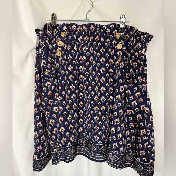 Maurices Dresses & Skirts - Maurices Navy Blue Floral Ikat Button-Detail A-Line Skirt